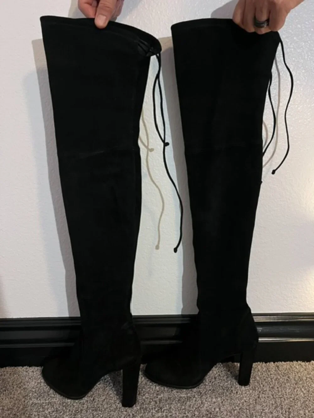 New Stuart Weitzman Highland Suede Over-the-Knee Womens Black Boots Sz 9